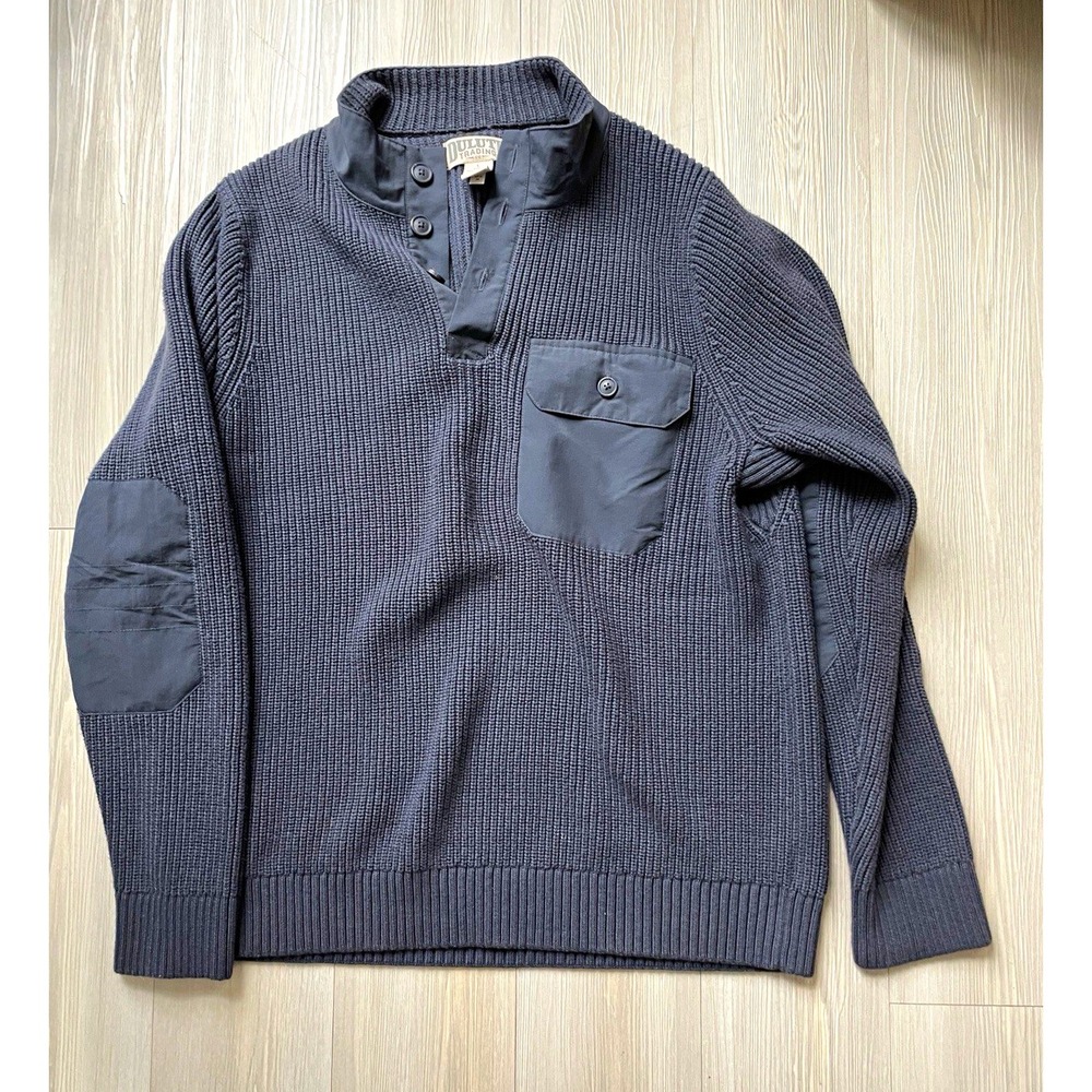 Duluth Trading Co. Men's Gray Ribbed Pullover Henley Style Sweater Sz L Fall